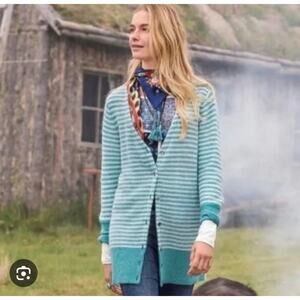 Sundance XS Teal Ivory Stripe Lambswool Wool Mohair Blend Longline Cardigan